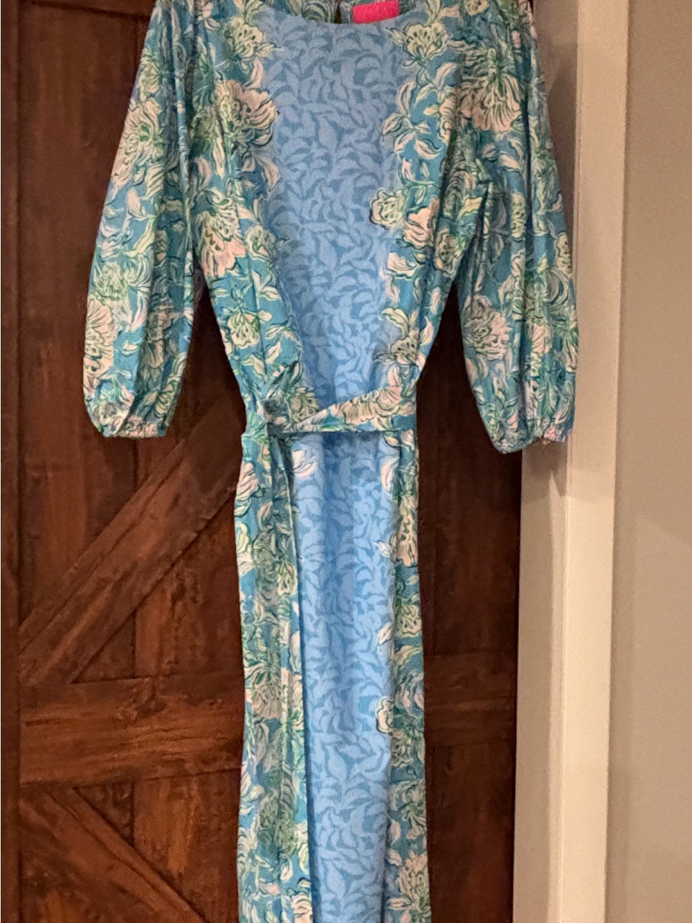 Lilly Pulitzer Turquoise Floral Wrap Dress with Pink Tag